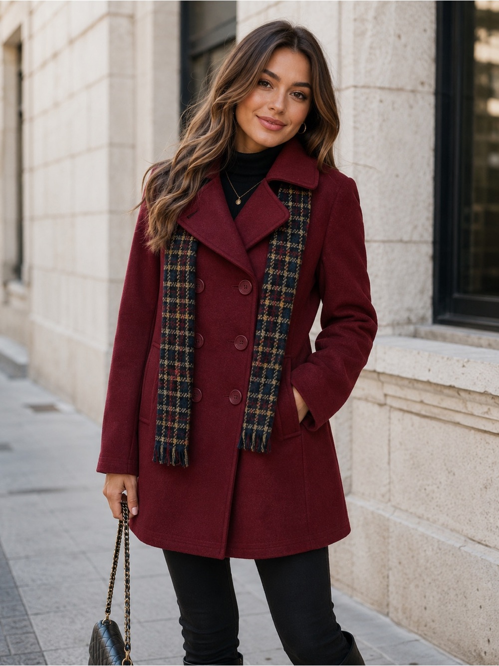 NWT Forecaster Of Boston Women's
Burgundy Wool Blend Double Breast Coat
Size 8